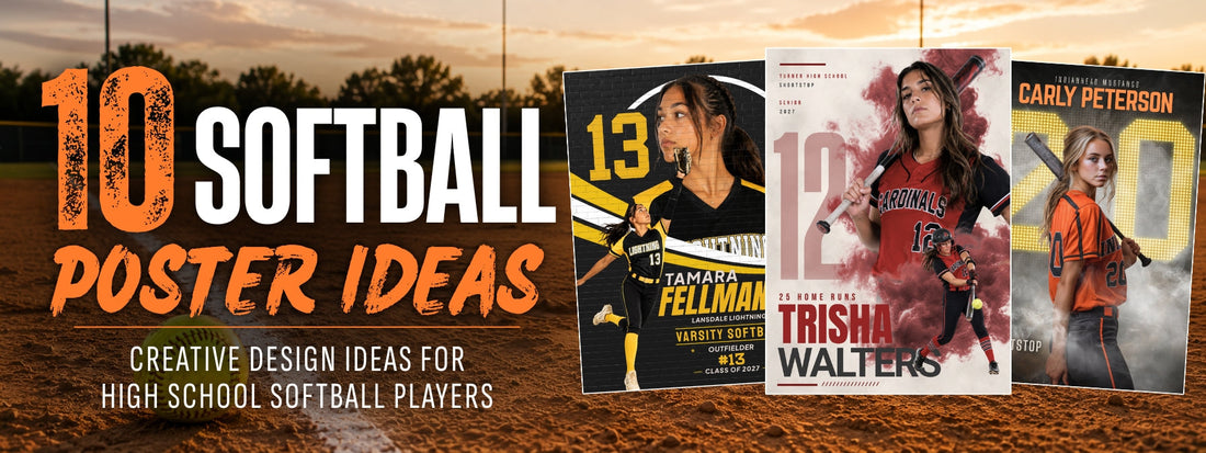 10 softball poster ideas for senior night and high school softball season featuring creative athlete poster designs