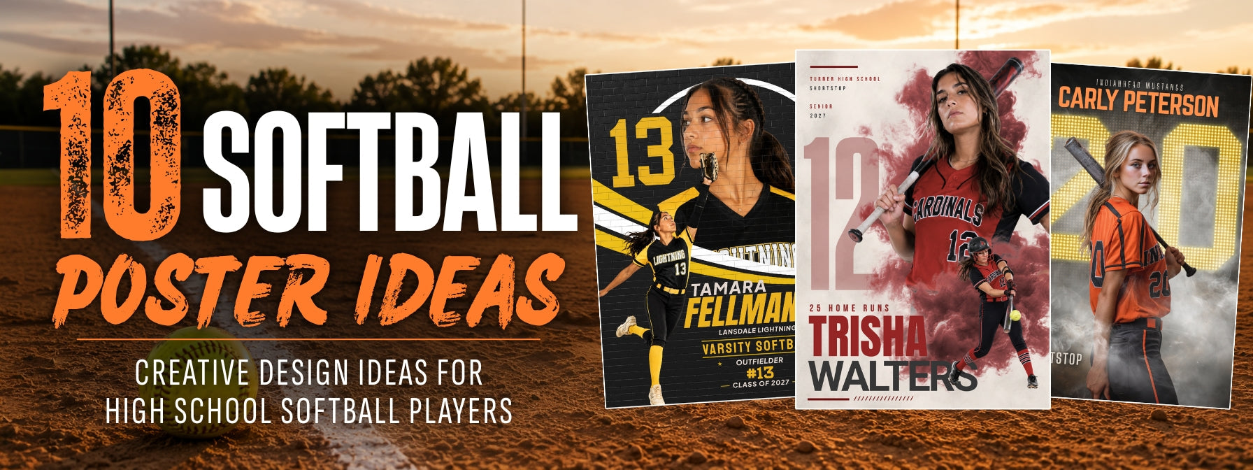 10 softball poster ideas for senior night and high school softball season featuring creative athlete poster designs