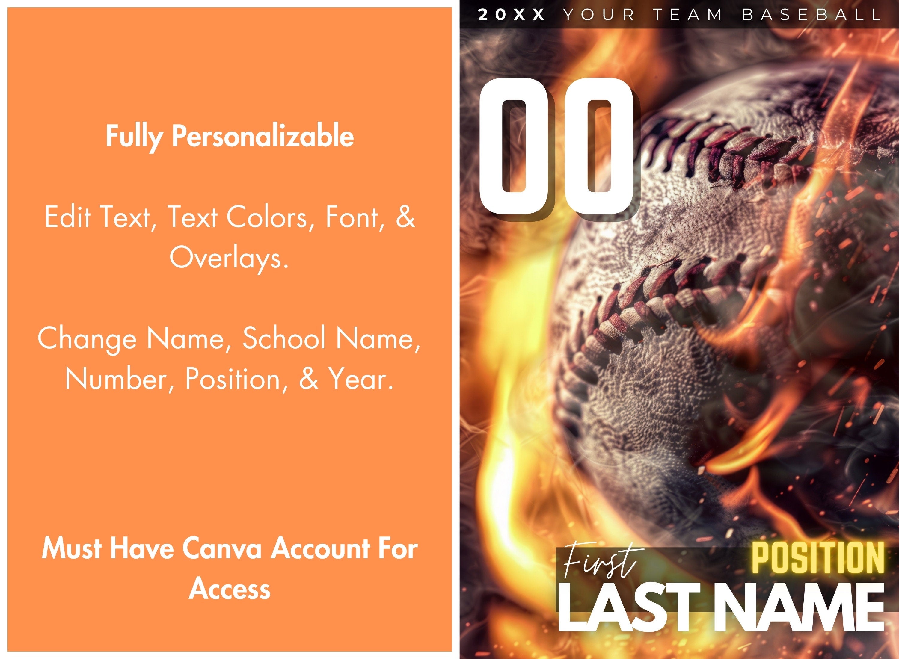 Fiery Baseball Poster Template | Editable in Canva | 2:3