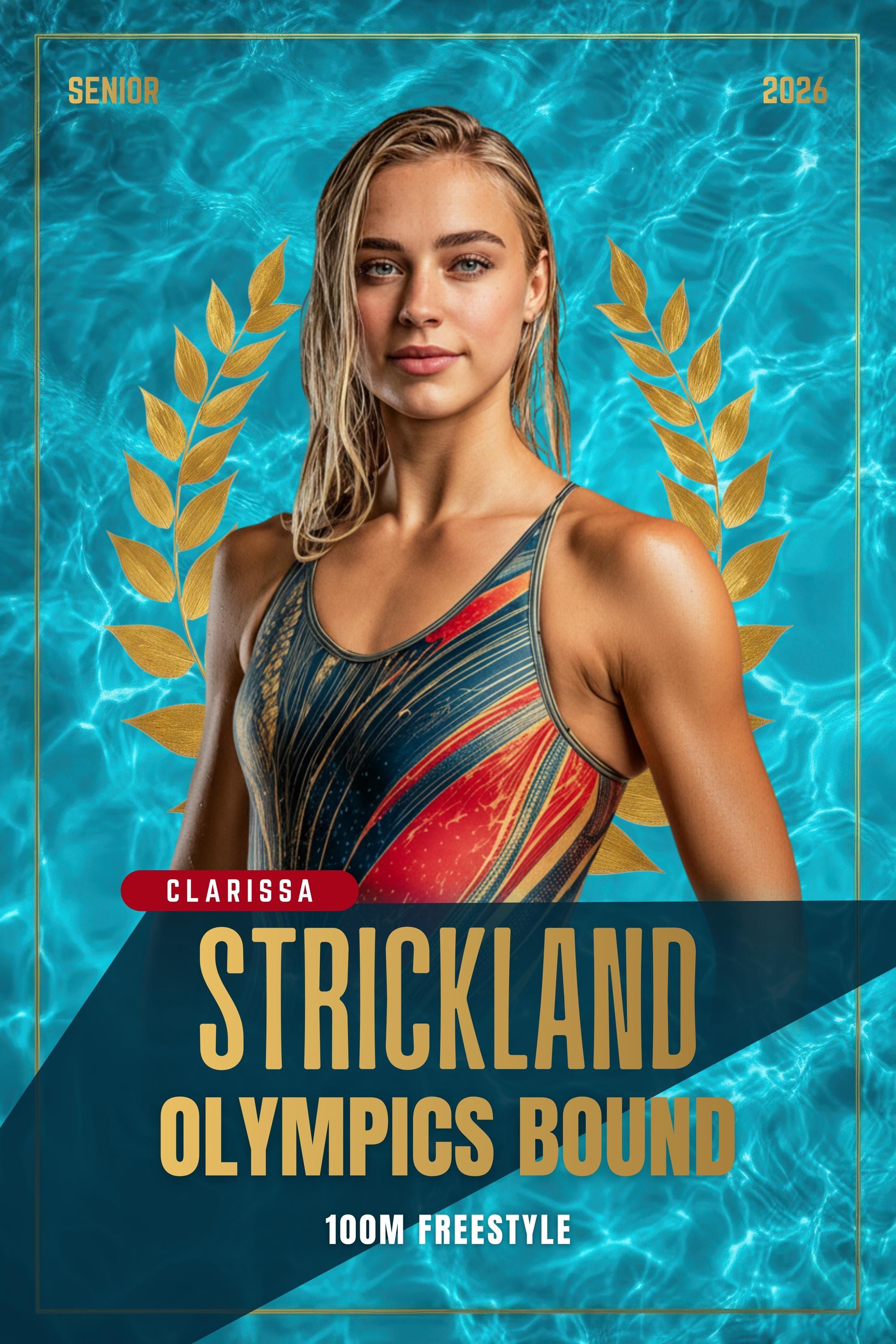Golden Laurel Swimming Poster Template | Editable in Canva | 2:3