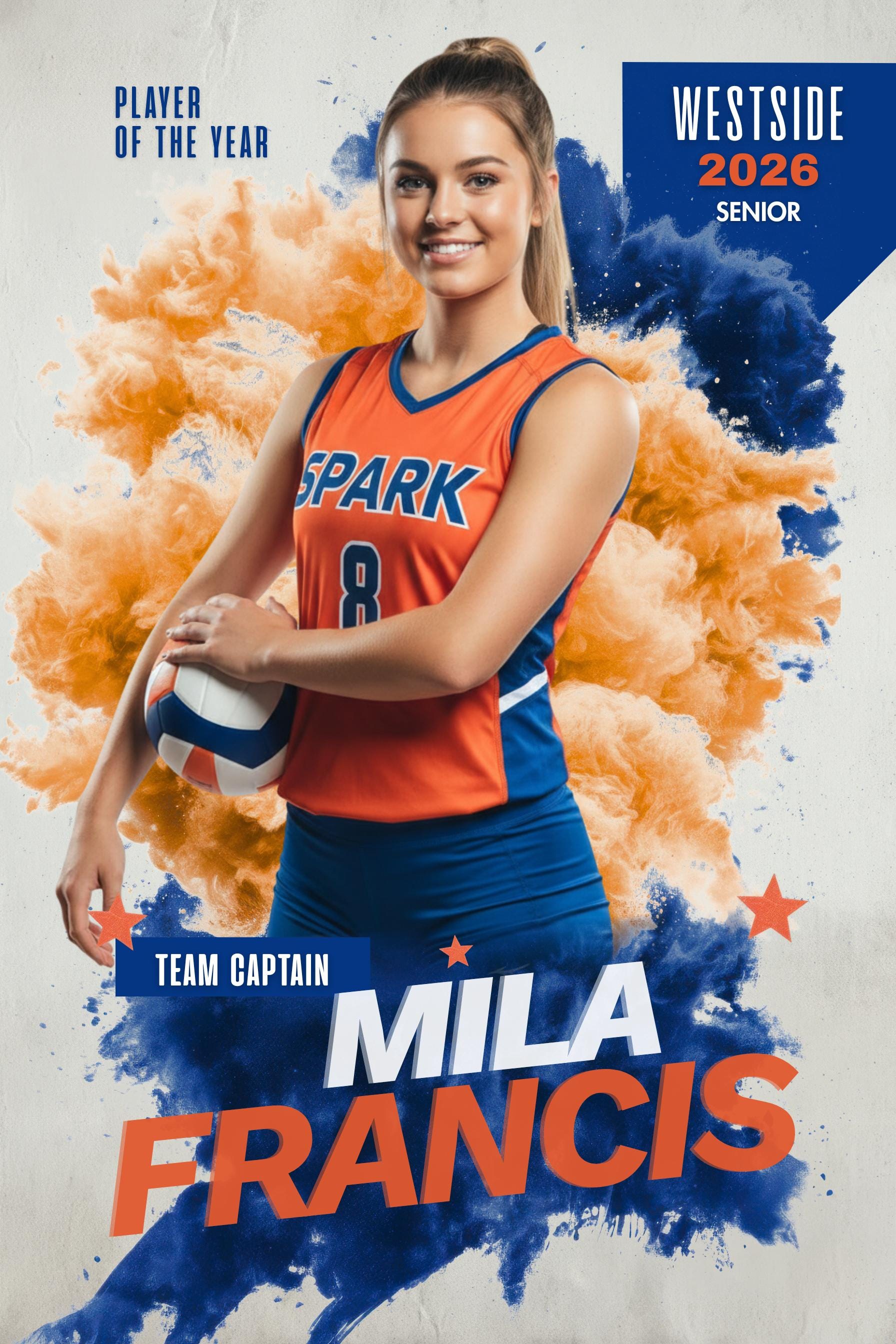 Color Burst Volleyball Poster Template | Editable in Canva | 2:3