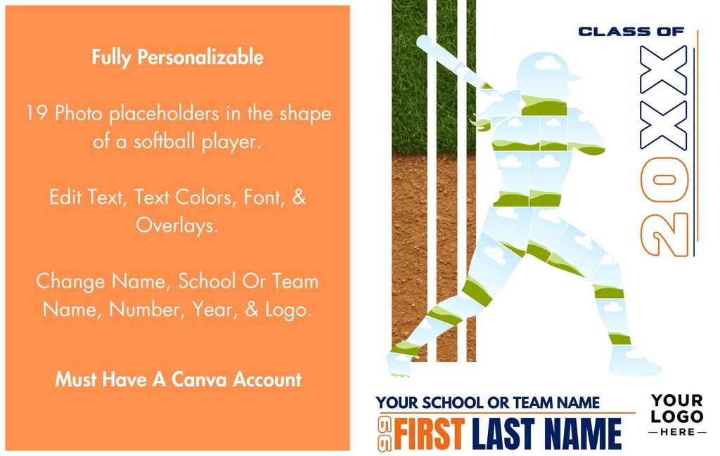 Softball Poster Template | Editable in Canva | 4:5 | Silhouette Style