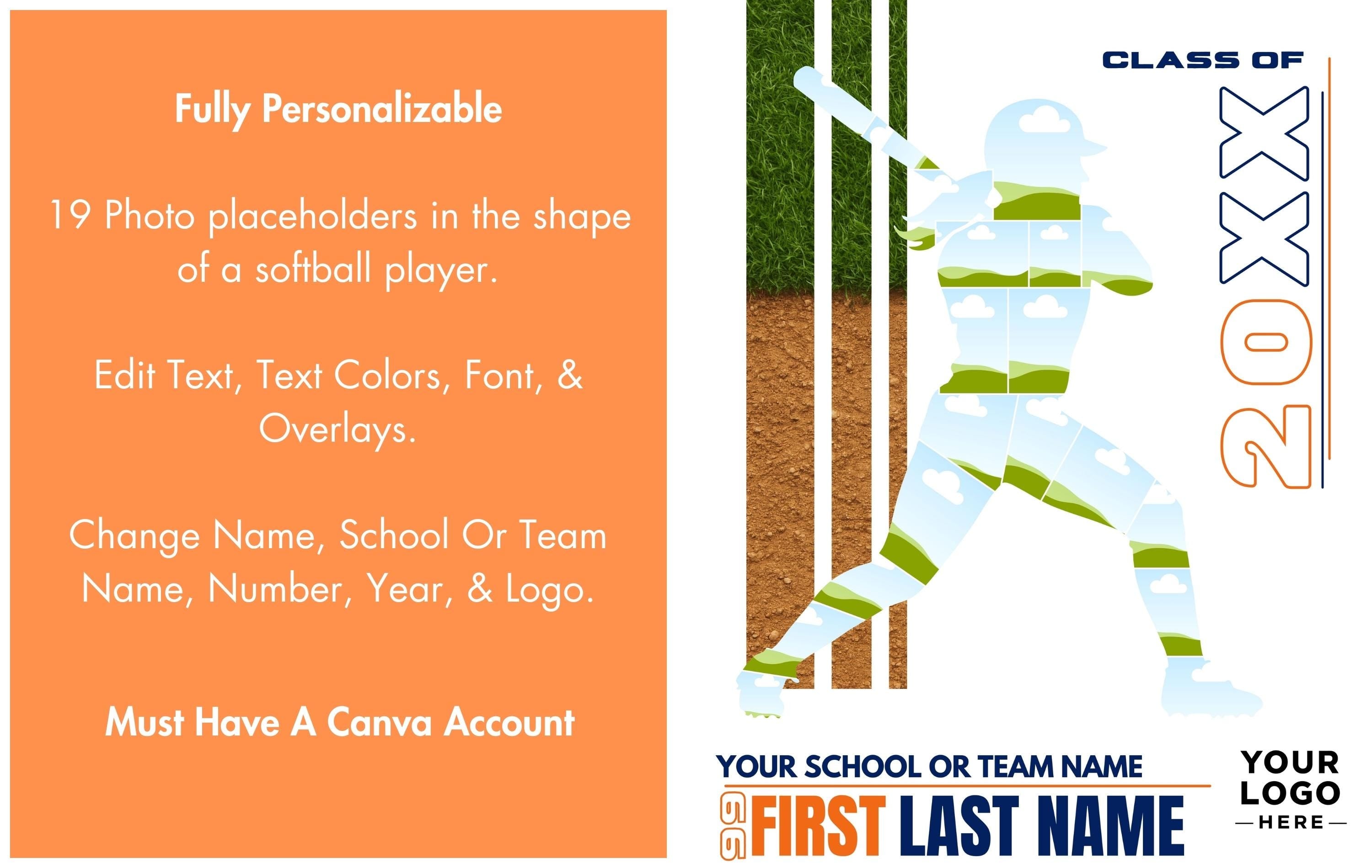 Softball Poster Template | Editable in Canva | 4:5 | Silhouette Style