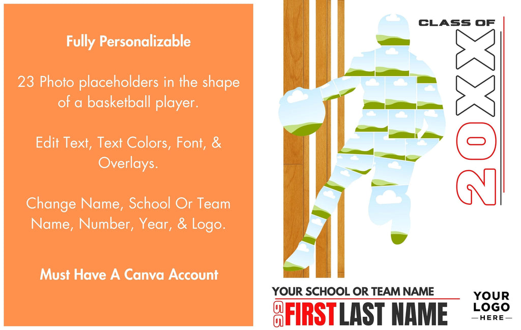Basketball Photo Collage Template | Editable in Canva | 4:5 | Silhouette Style
