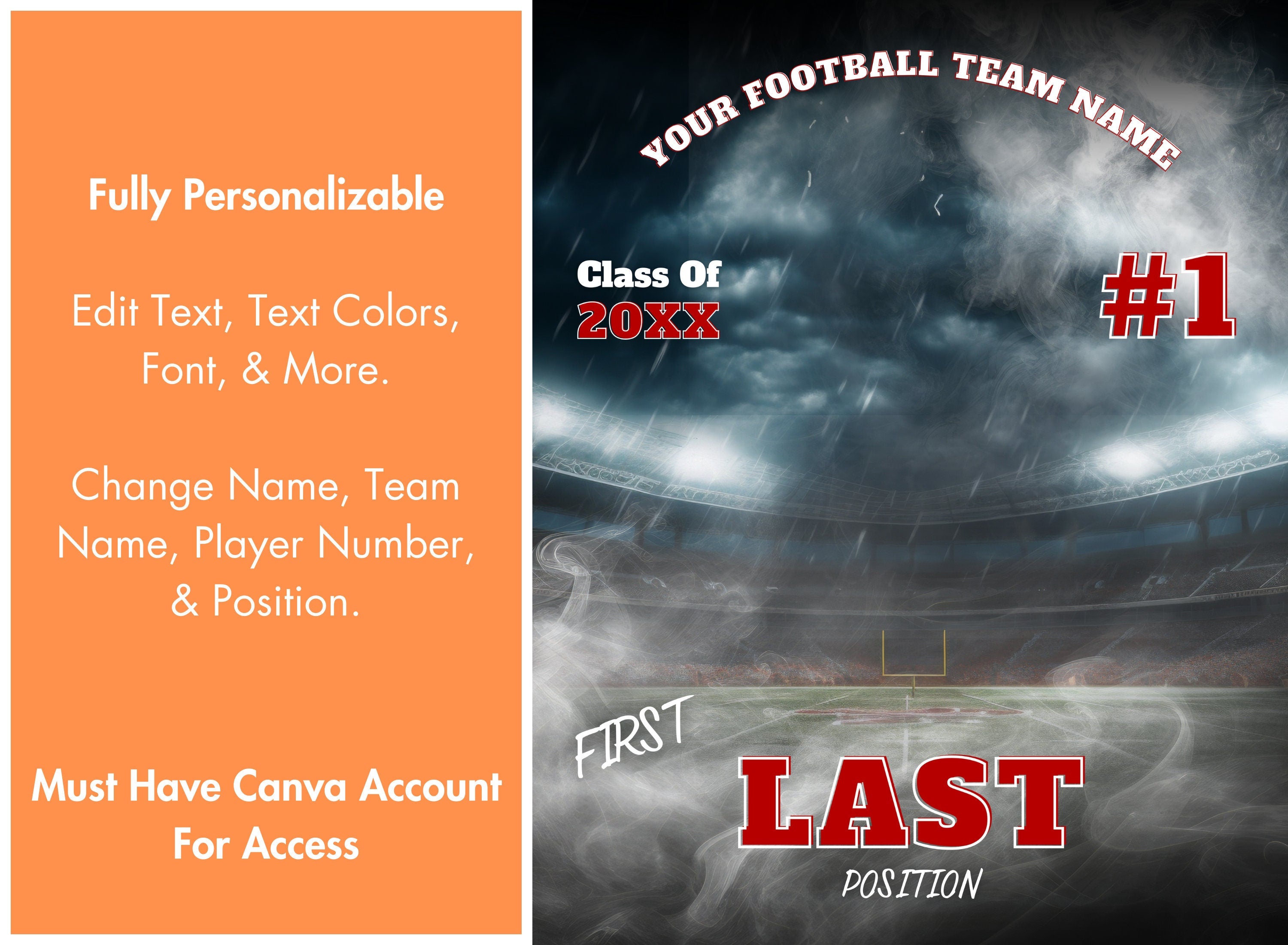 Smokey Stadium Football Poster Template | Editable in Canva | 3:4