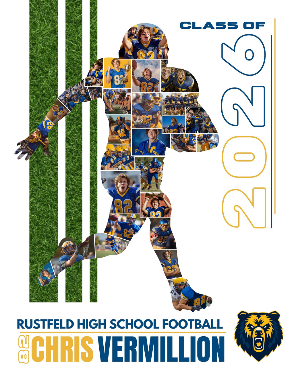 Football Photo Collage Template | Editable in Canva | 4:5 | Silhouette Style