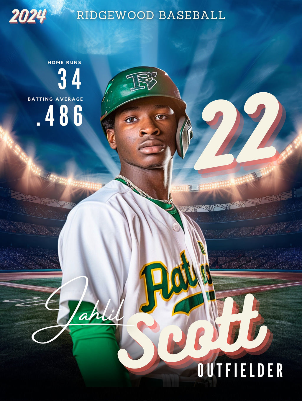 Bright Stadium Lights Baseball Poster Template | Editable in Canva | 3:4