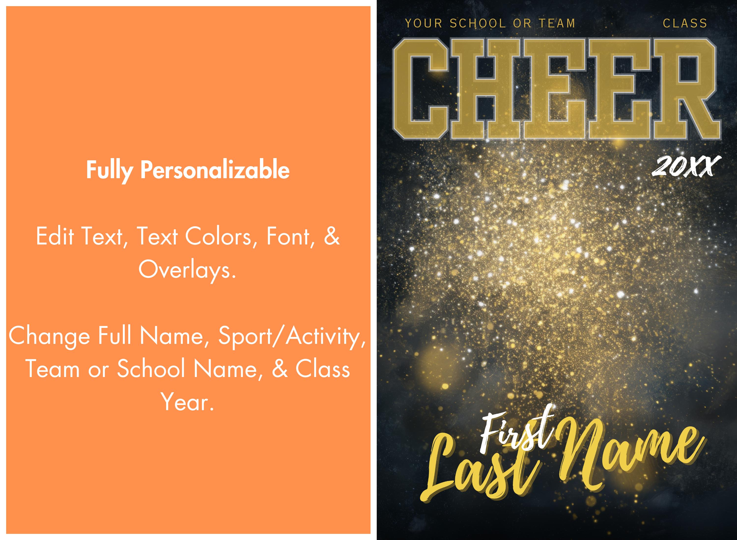 Gold Glitter Cheerleading & Dance Poster Template | Editable in Canva | 2:3
