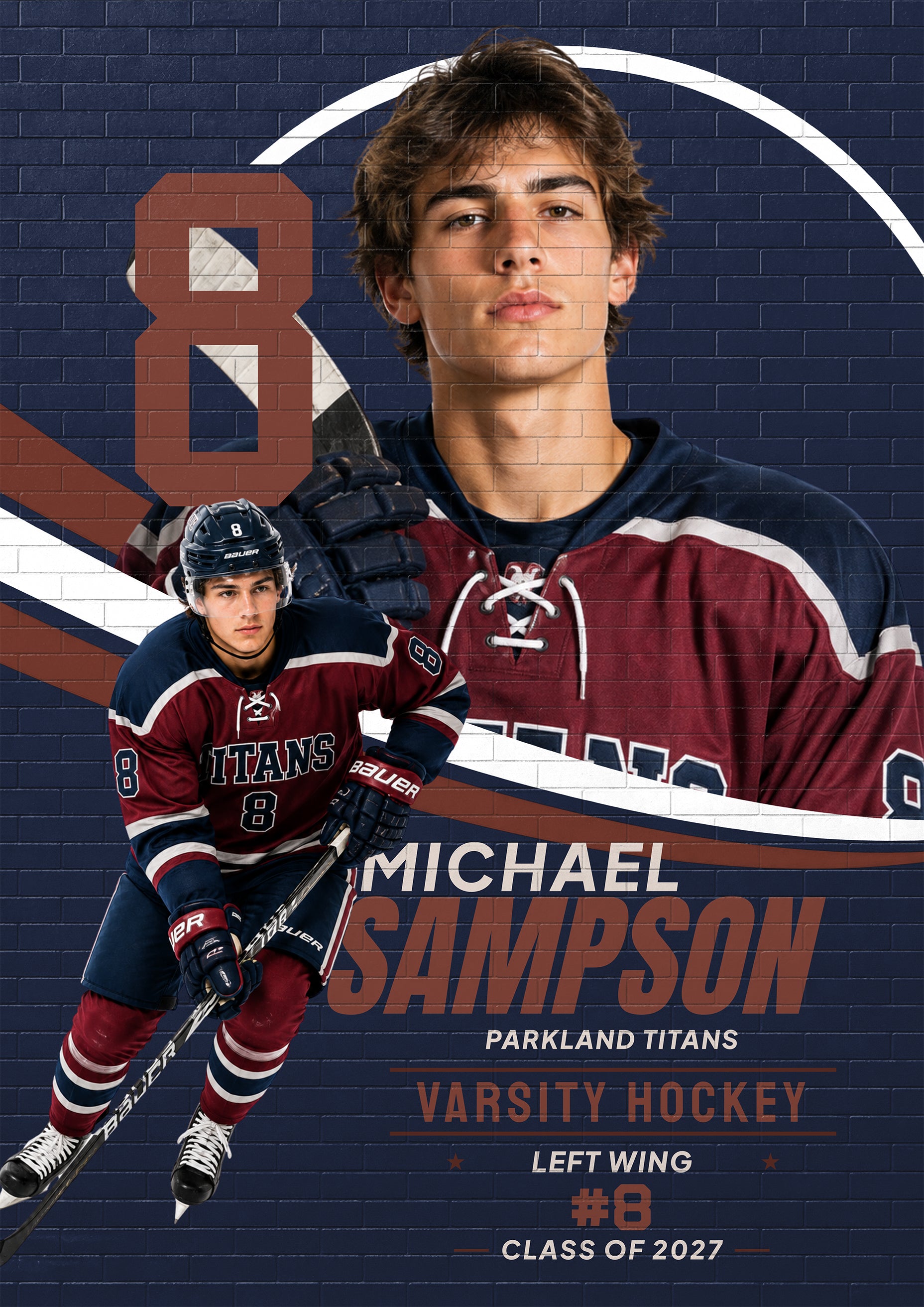 Hockey Poster & Card Photoshop Template | Brick Wall Mural Design | 5:7