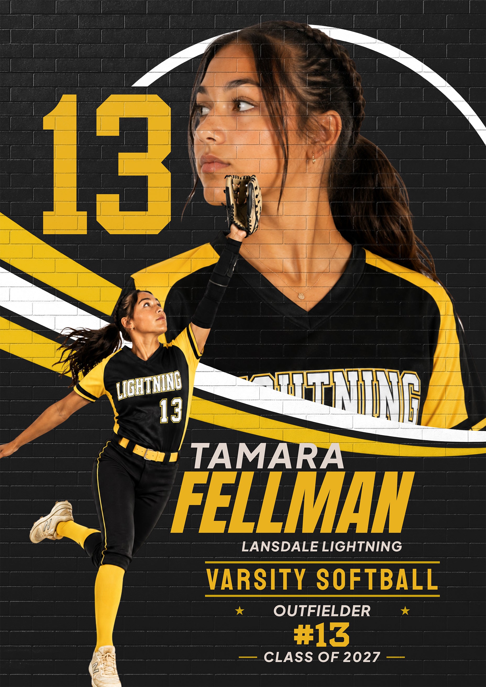 Softball Poster & Card Photoshop Template | Brick Wall Mural Design | 5:7