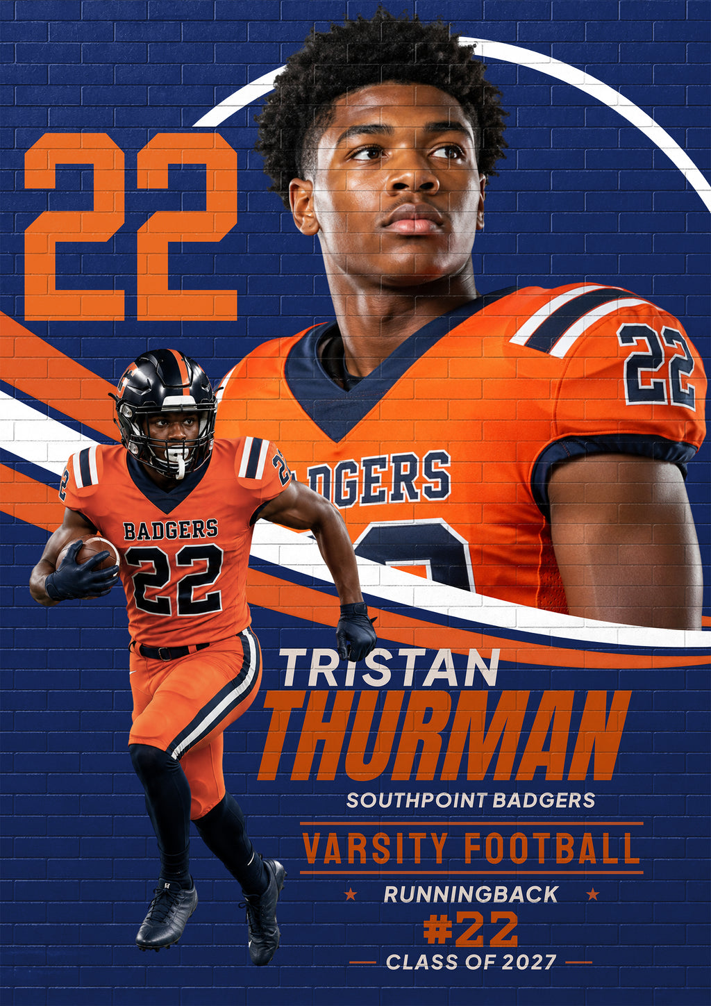 Football Poster & Card Photoshop Template | Brick Wall Mural Design | 5:7