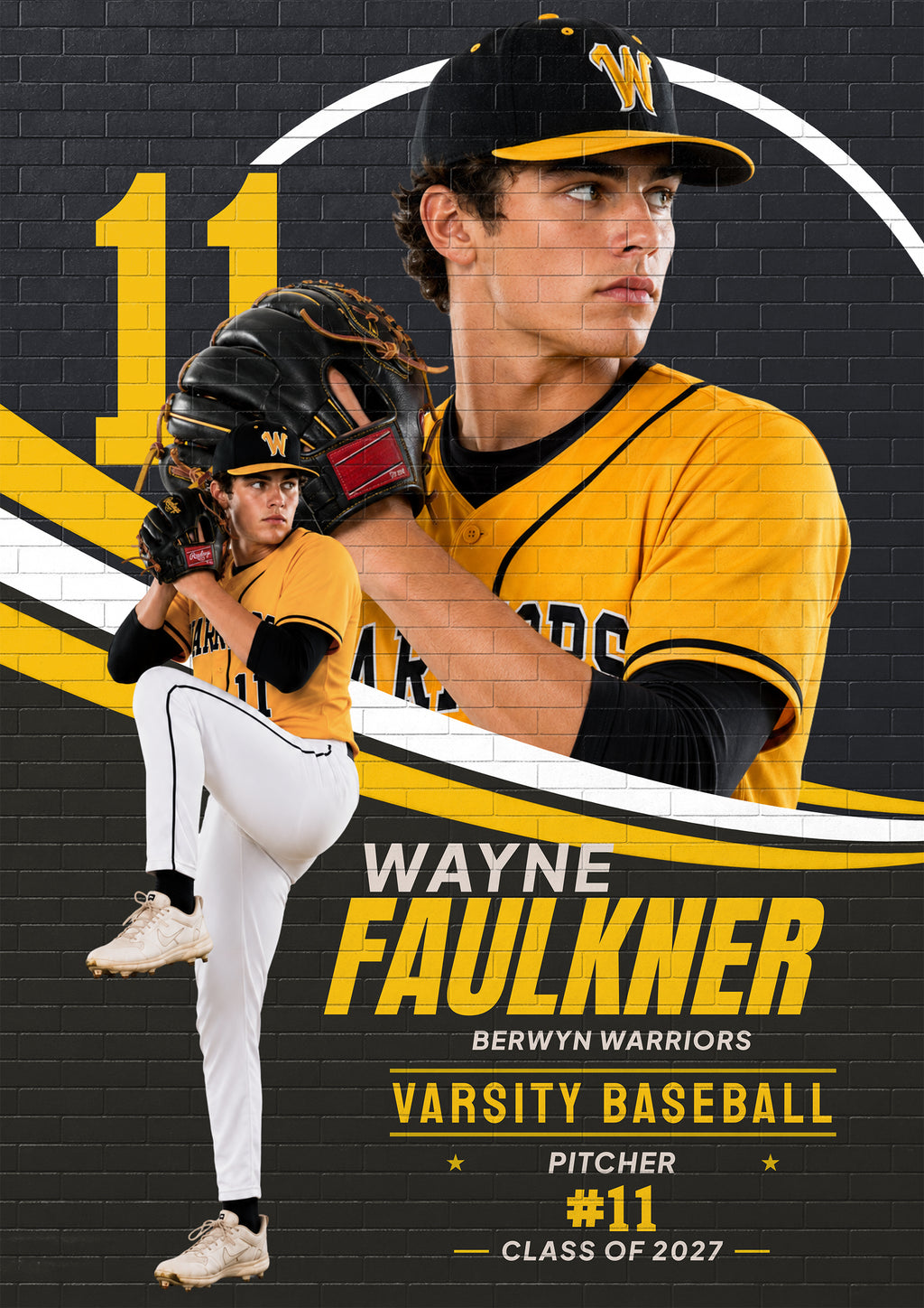Baseball Poster & Card Photoshop Template | Brick Wall Mural Design | 5:7