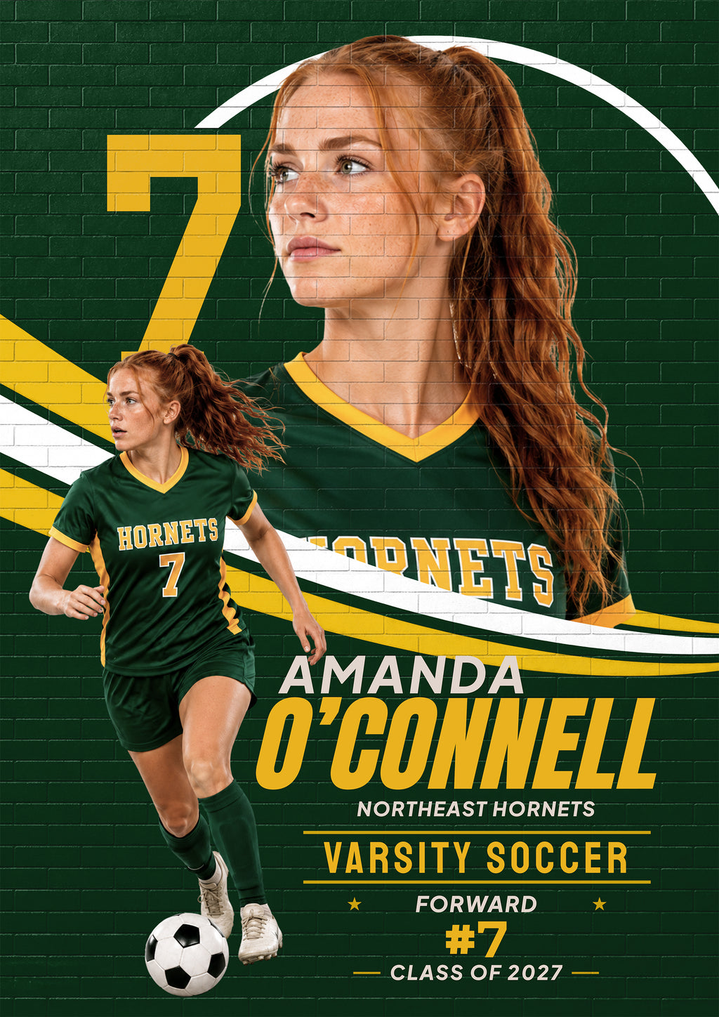 Soccer Poster & Card Photoshop Template | Brick Wall Mural Design | 5:7