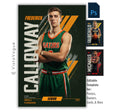 Editable basketball poster Photoshop template featuring a basketball player poster design with bold vertical typography and modern sports graphics.