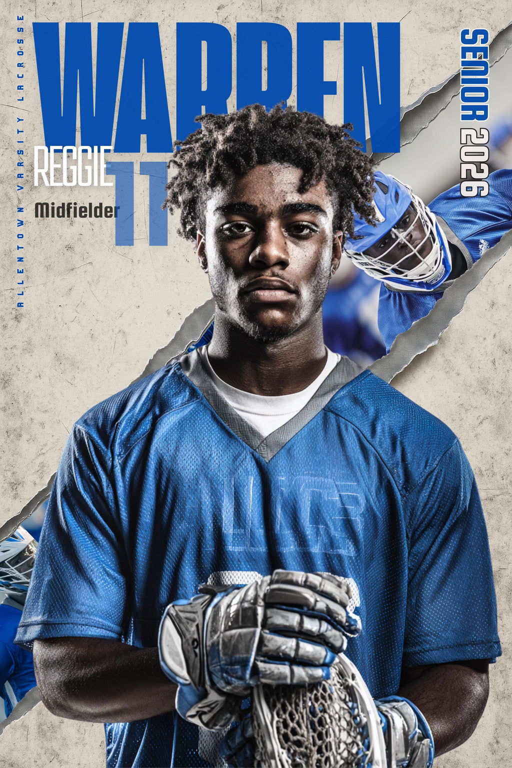 Torn Backdrop Lacrosse Poster Template | Editable in Canva | 2:3