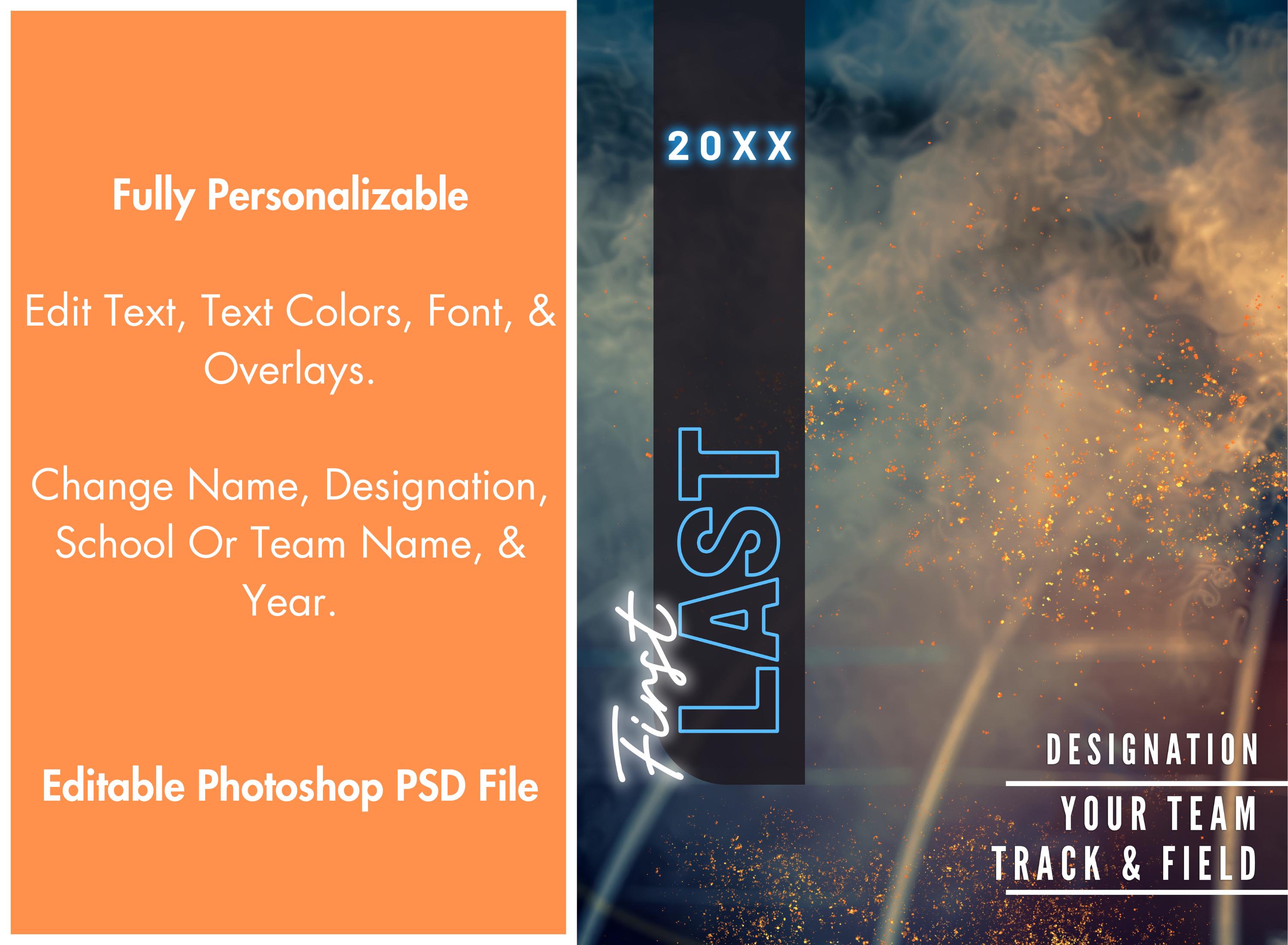 Track & Field Photoshop Template | 3:4 | For Posters, Banners, Cards, Memory Mates, Senior Night