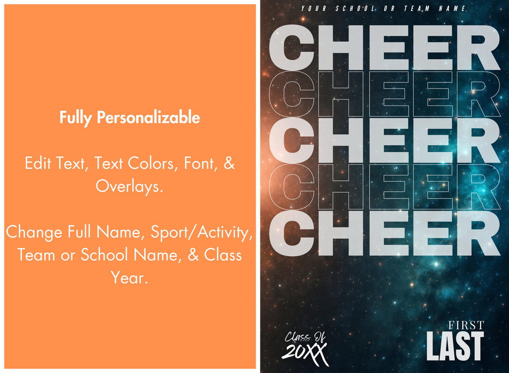 Repeating Text Cheer & Dance Poster Template | Editable in Canva | 2:3
