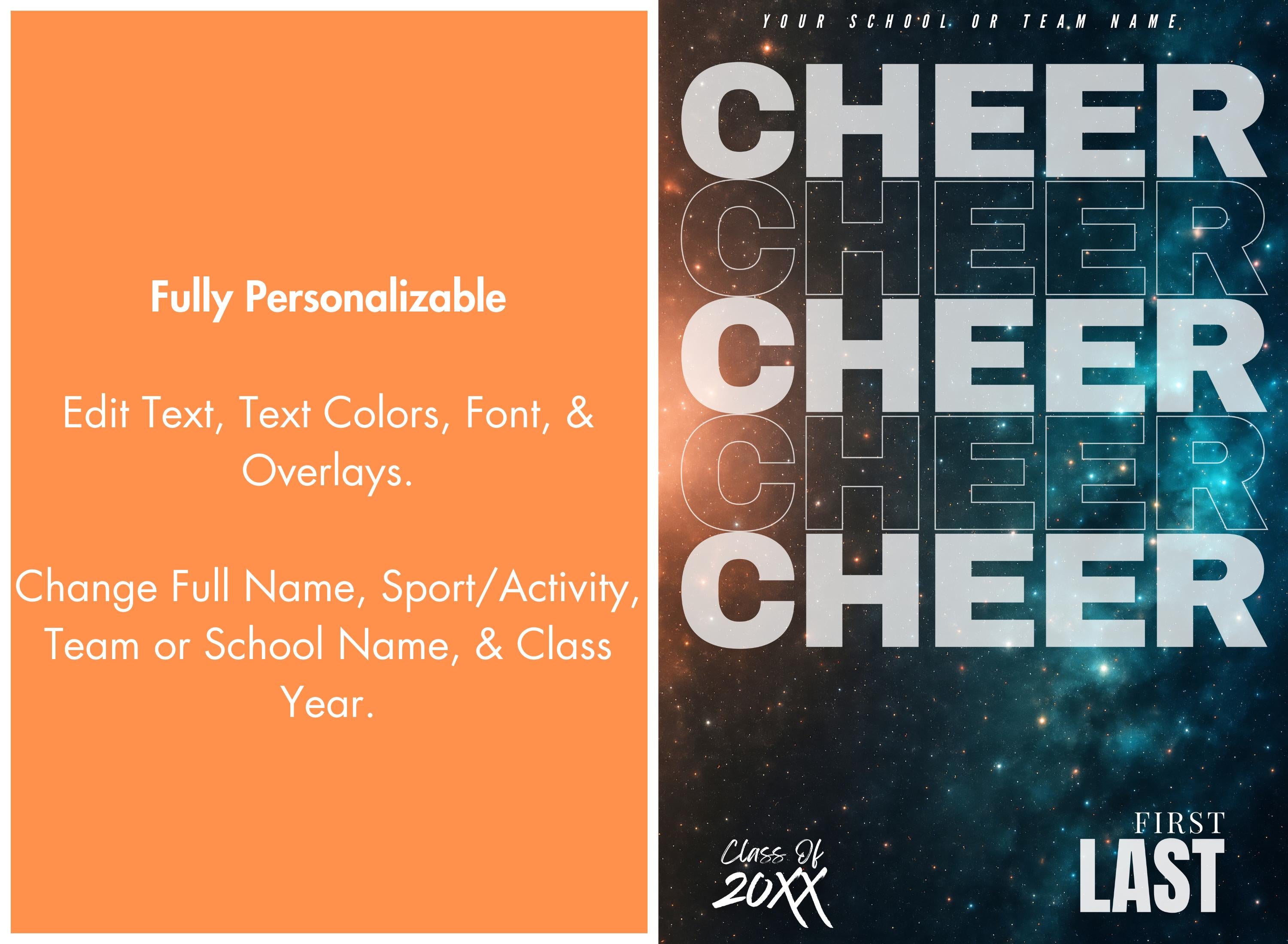 Repeating Text Cheer & Dance Poster Template | Editable in Canva | 2:3