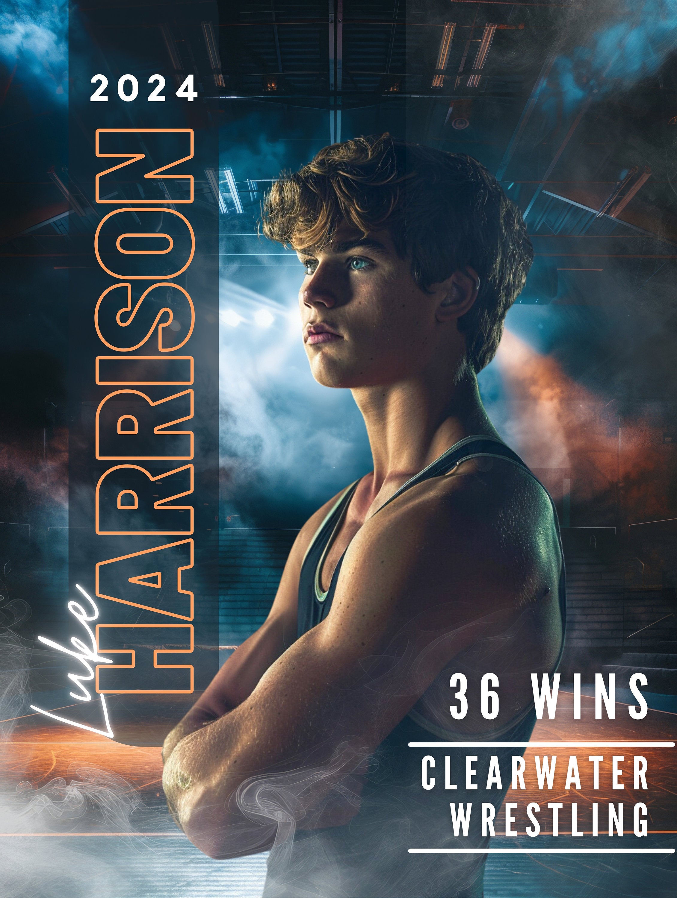 Wrestling Poster Template | Editable in Canva | 3:4 | Senior Banner, Player Poster, Memory Mate, Sports Design