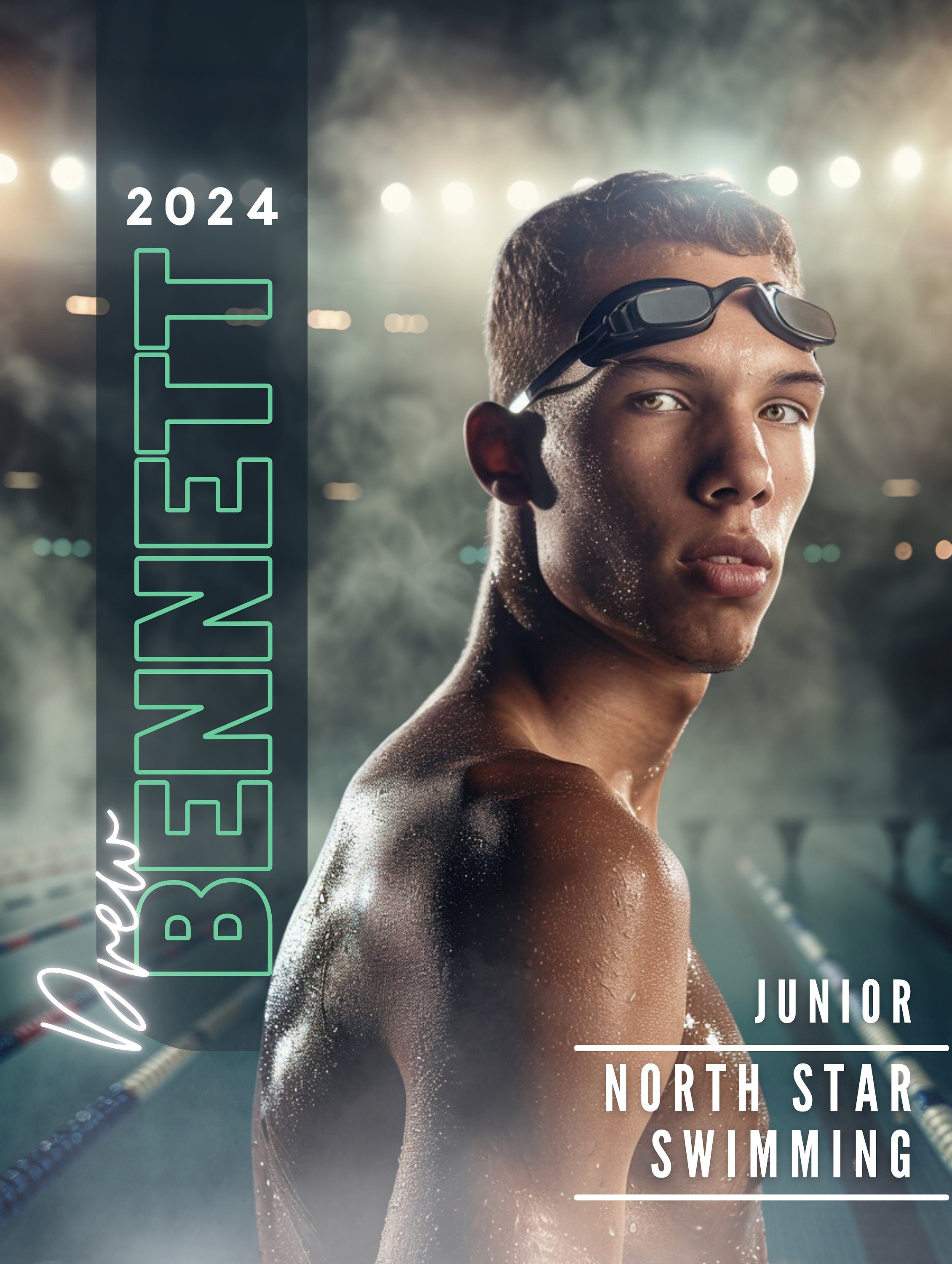 Swimming Poster Template | Editable in Canva | 3:4 | Senior Banner, Player Poster, Memory Mate, Sports Design