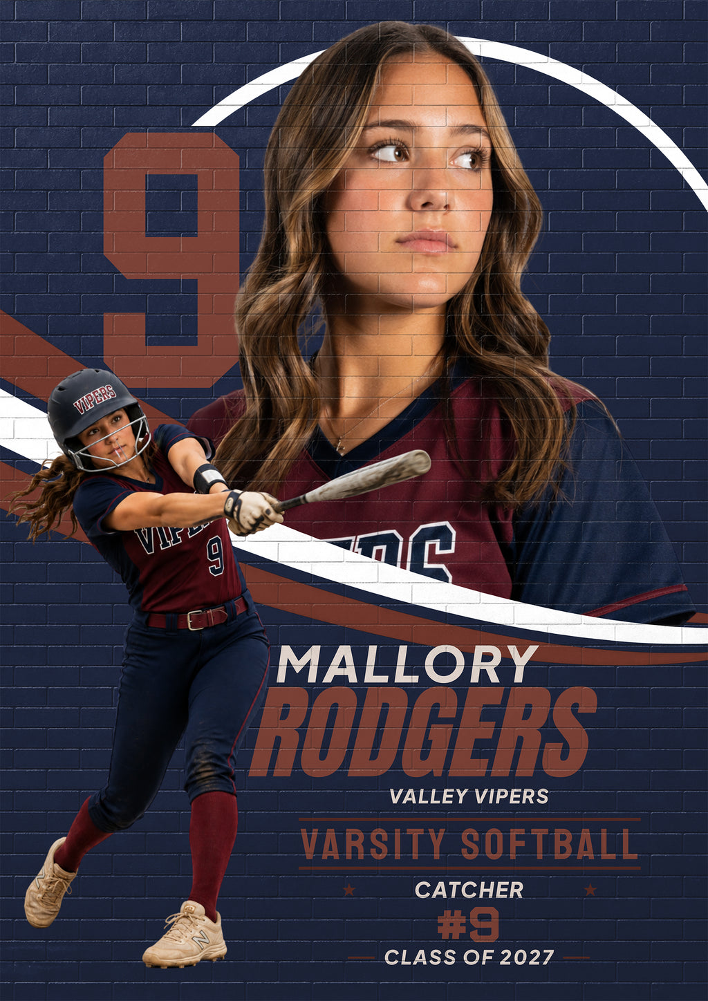 Softball Poster & Card Photoshop Template | Brick Wall Mural Design | 5:7