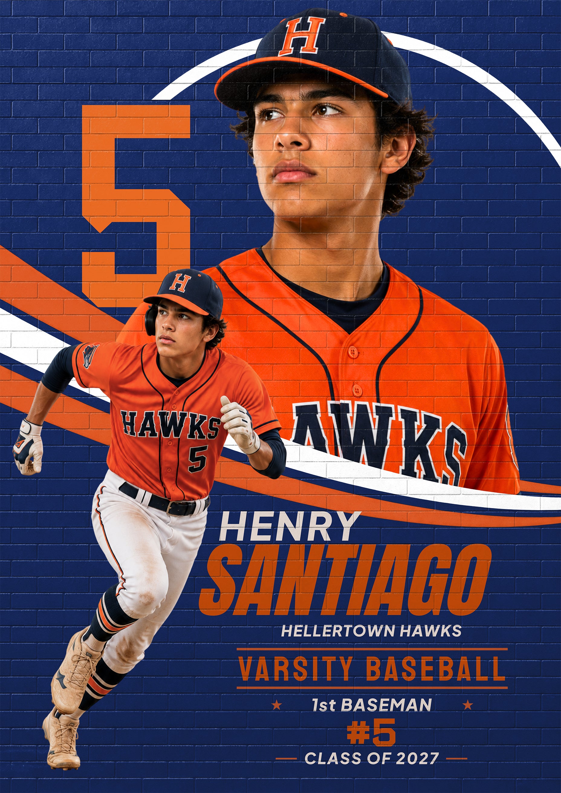 Baseball Poster & Card Photoshop Template | Brick Wall Mural Design | 5:7
