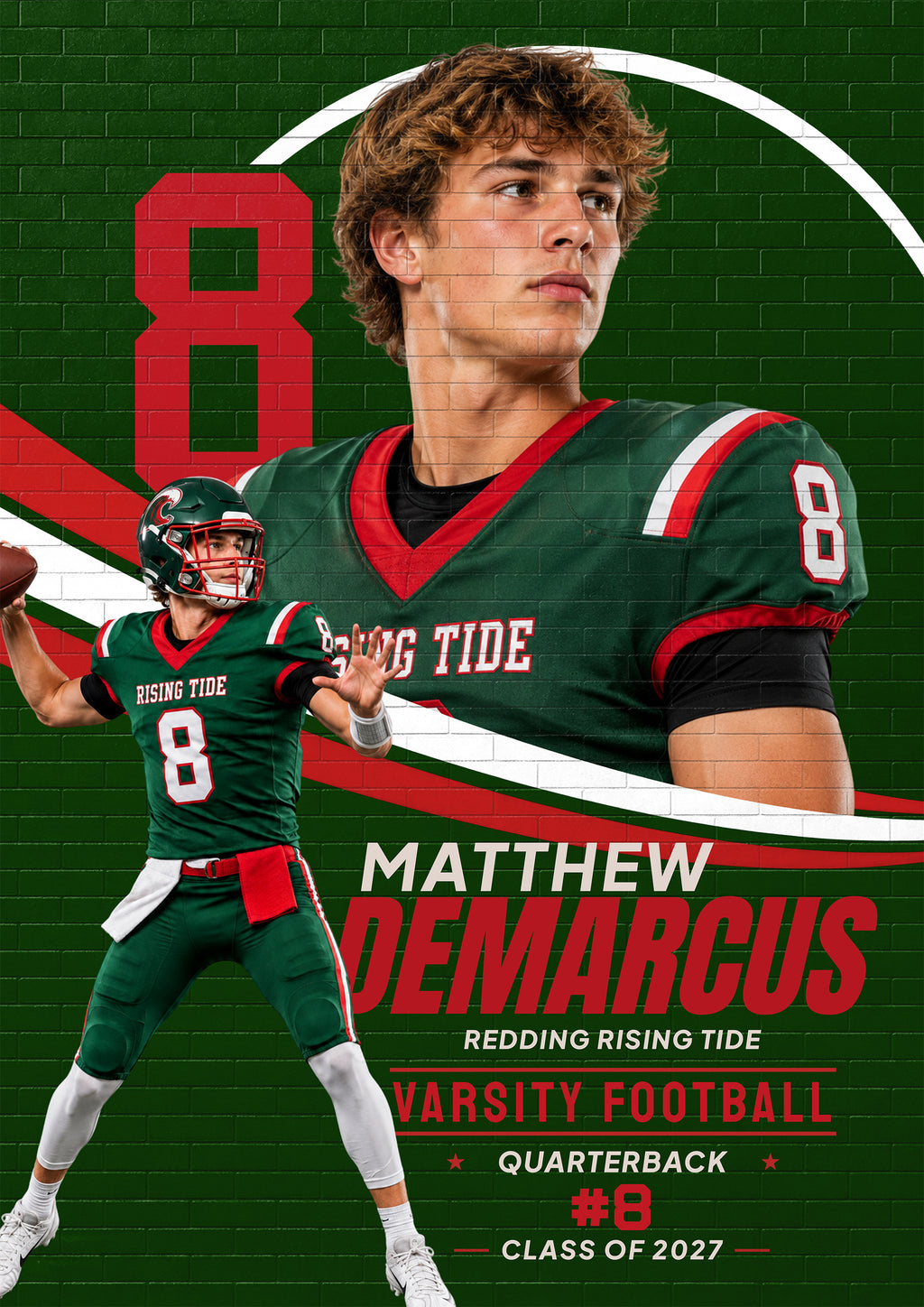 Football Poster & Card Photoshop Template | Brick Wall Mural Design | 5:7