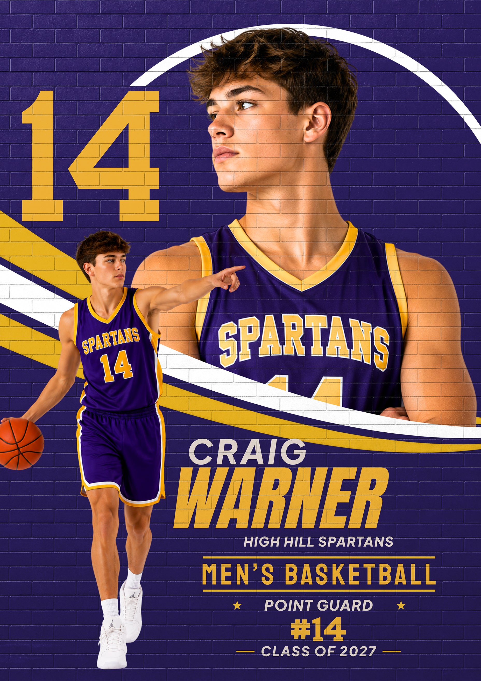 Basketball Poster & Card Photoshop Template | Brick Wall Mural Design | 5:7