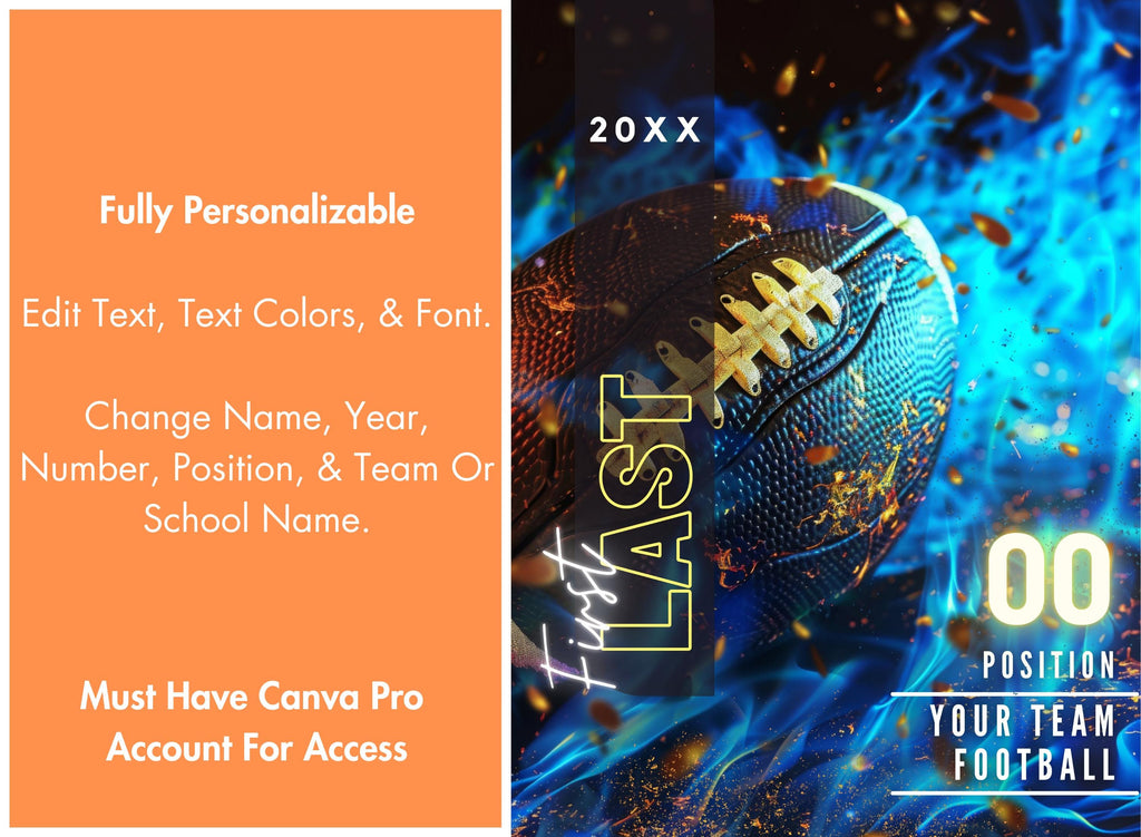 Blue Fire Football Poster Template | Editable in Canva | 3:4 & 5:8