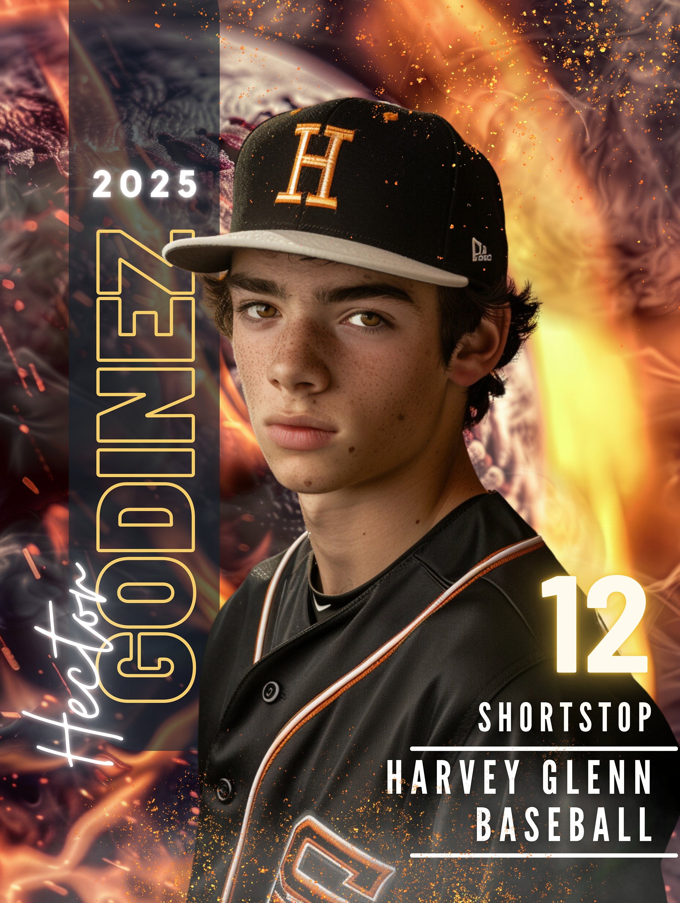 Baseball Poster Template | Editable in Canva | 3:4 | Fiery Baseball Senior Banner, Player Poster, Memory Mate, Sports Card