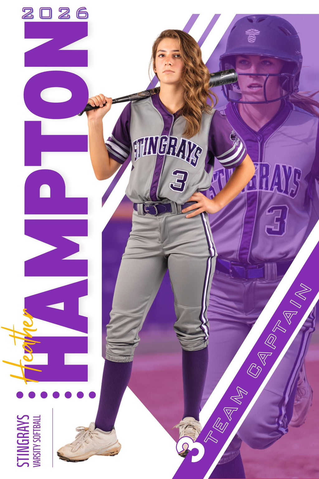 Dual Photo Softball Poster Template | Editable inside of Canva | 2:3