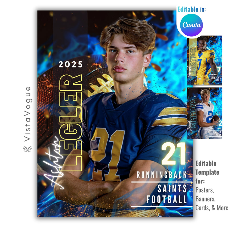 Blue Fire Football Poster Template | Editable in Canva | 3:4 & 5:8