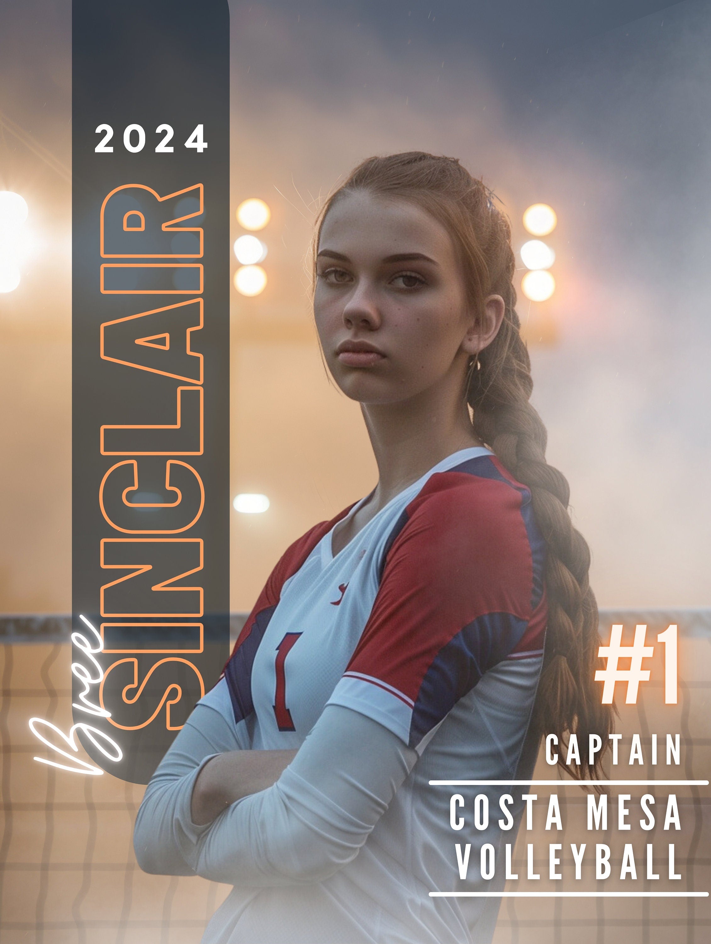 Volleyball Poster Template | Editable in Canva | 3:4 | Moody Style, Senior Banner, Player Card, Memory Mate