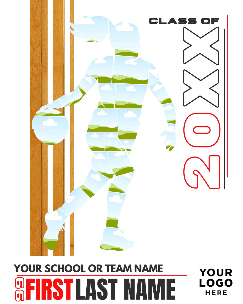 Girls Basketball Collage Poster Template | Editable in Canva | 4:5 | Silhouette Style