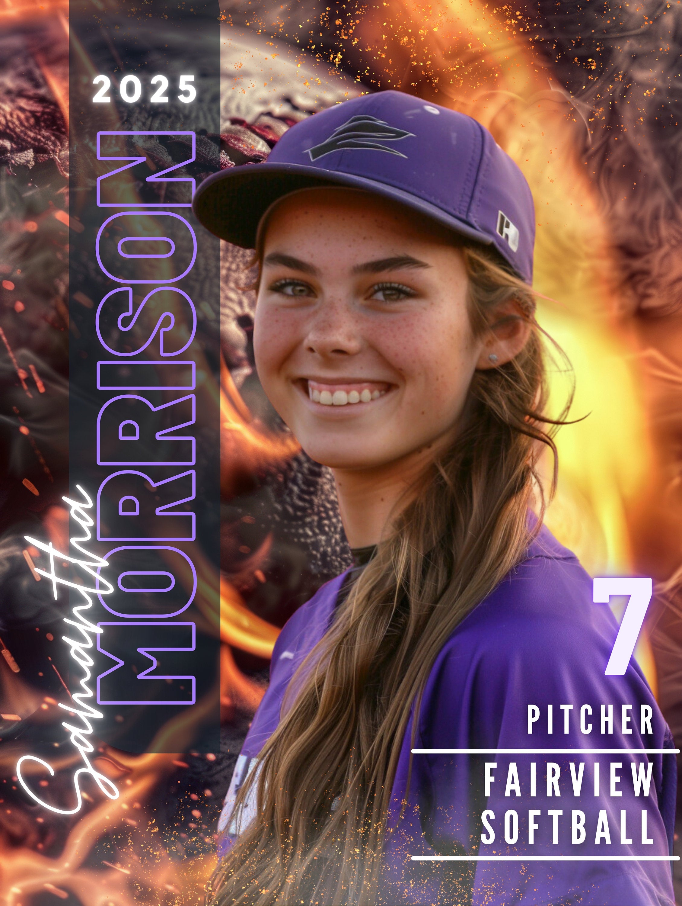 Baseball Poster Template | Editable in Canva | 3:4 | Fiery Baseball Senior Banner, Player Poster, Memory Mate, Sports Card