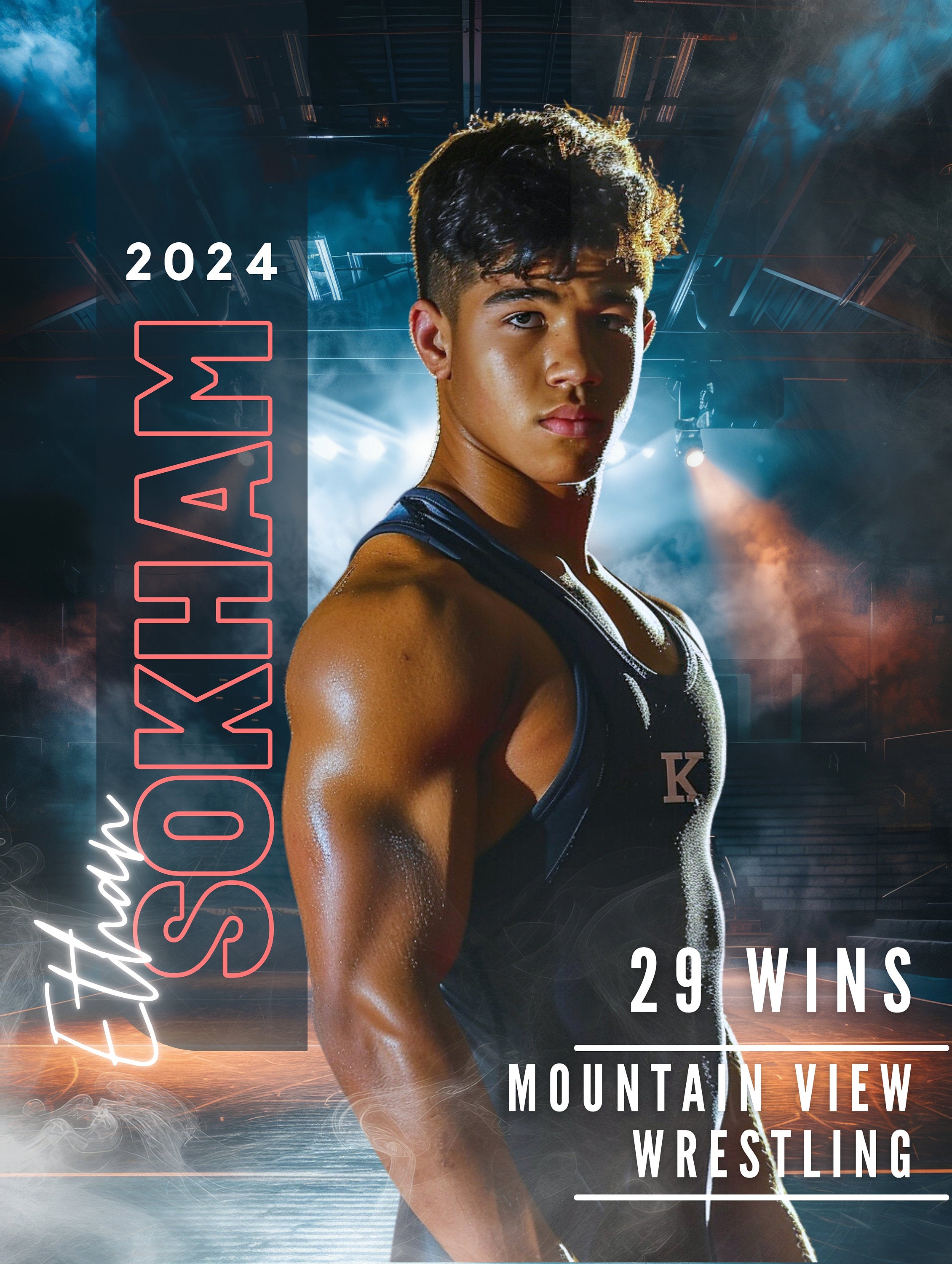 Wrestling Poster Template | Editable in Canva | 3:4 | Senior Banner, Player Poster, Memory Mate, Sports Design