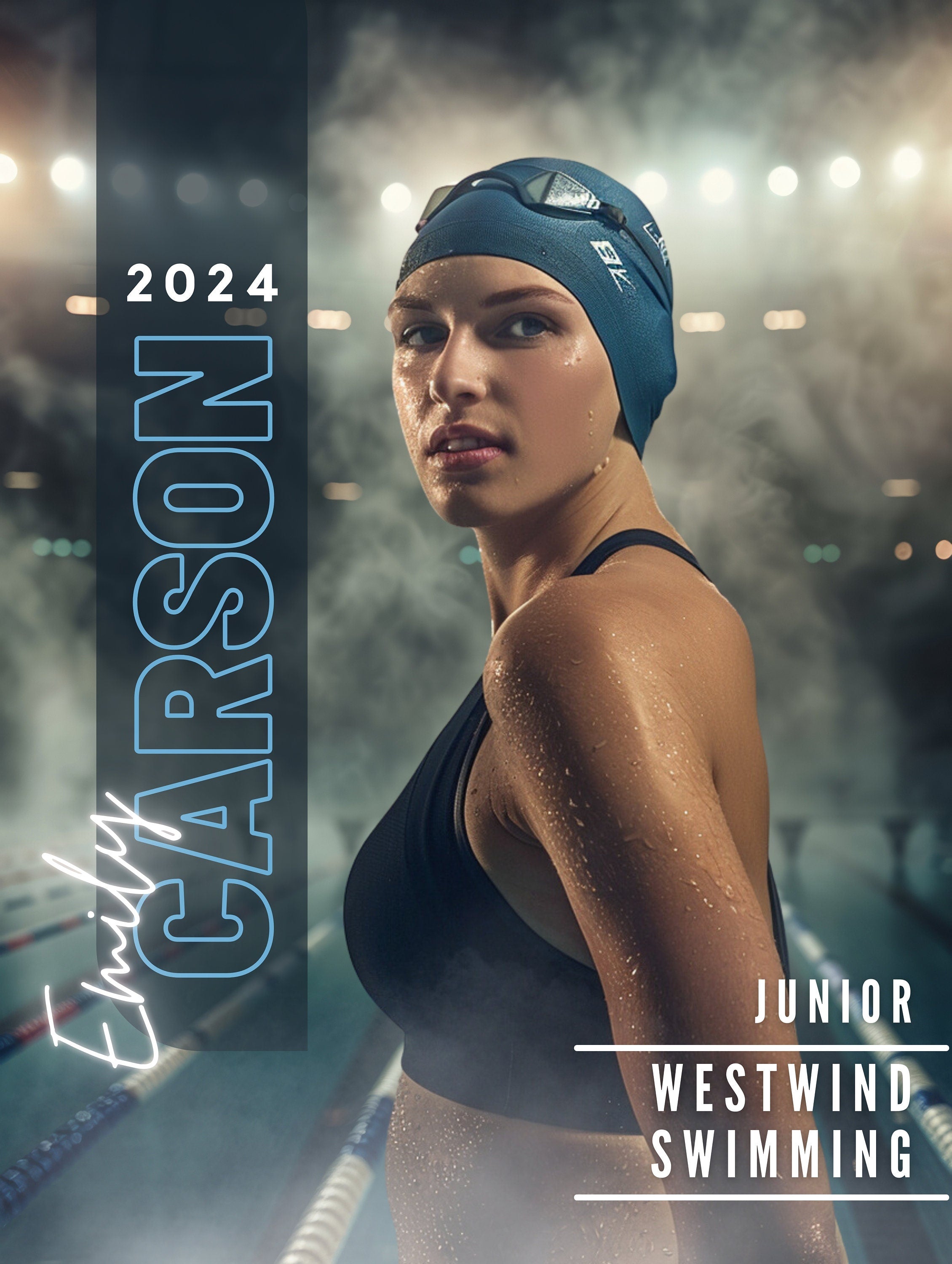 Swimming Poster Template | Editable in Canva | 3:4 | Senior Banner, Player Poster, Memory Mate, Sports Design