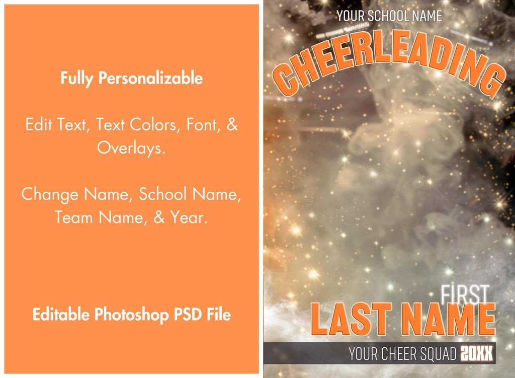 Smoke & Sparkles Cheerleader Poster Template | Editable in Photoshop | 2:3