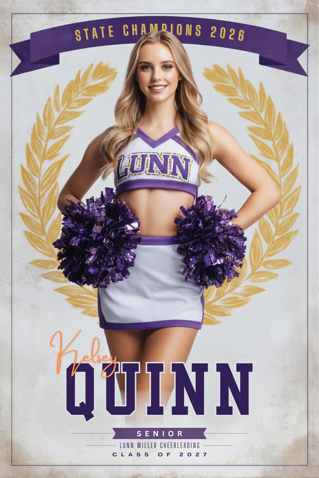 Laurel & Banner Cheerleader Poster Template | Editable in Canva | 2:3