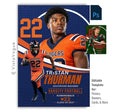Editable football poster Photoshop template featuring a brick wall mural effect, oversized jersey number, layered player composition, customizable athlete information, and a modern 5:7 sports design.