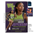 Editable track & field poster Photoshop template featuring flowing motion trails, layered athlete portraits, customizable personal best statistics, and a modern 5:7 sports design.