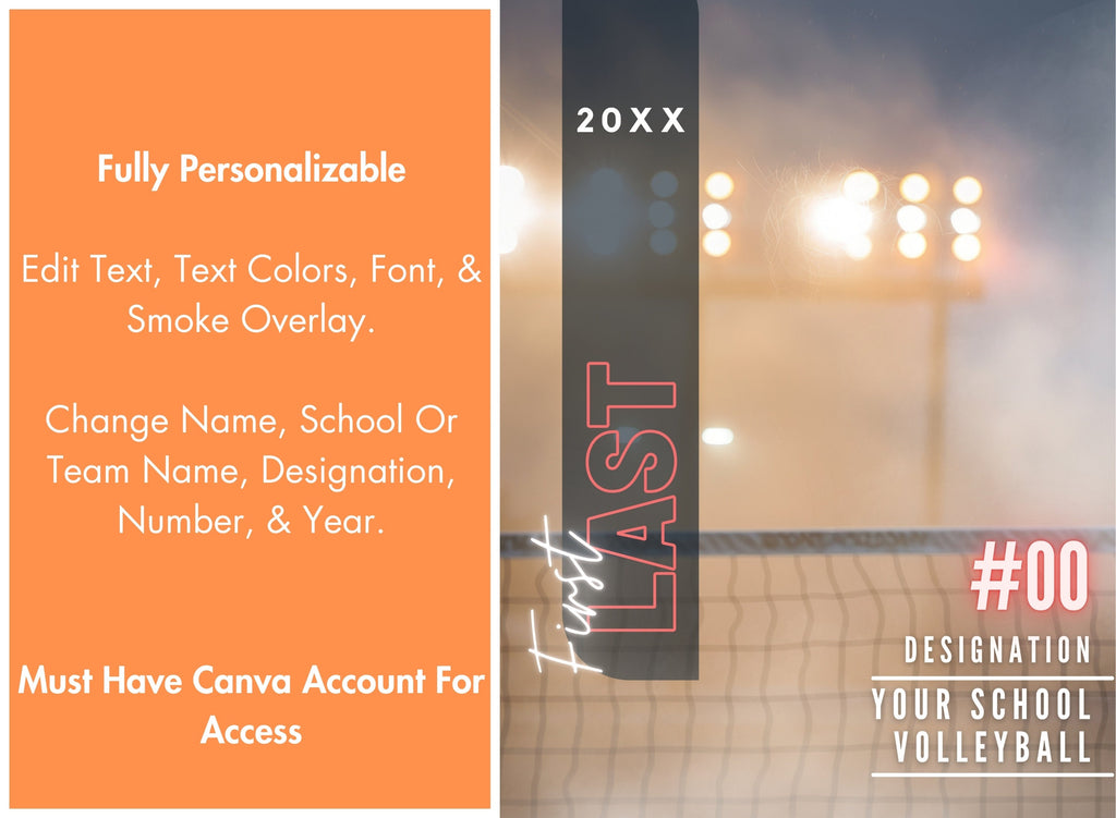 Volleyball Poster Template | Editable in Canva | 3:4 | Moody Style, Senior Banner, Player Card, Memory Mate
