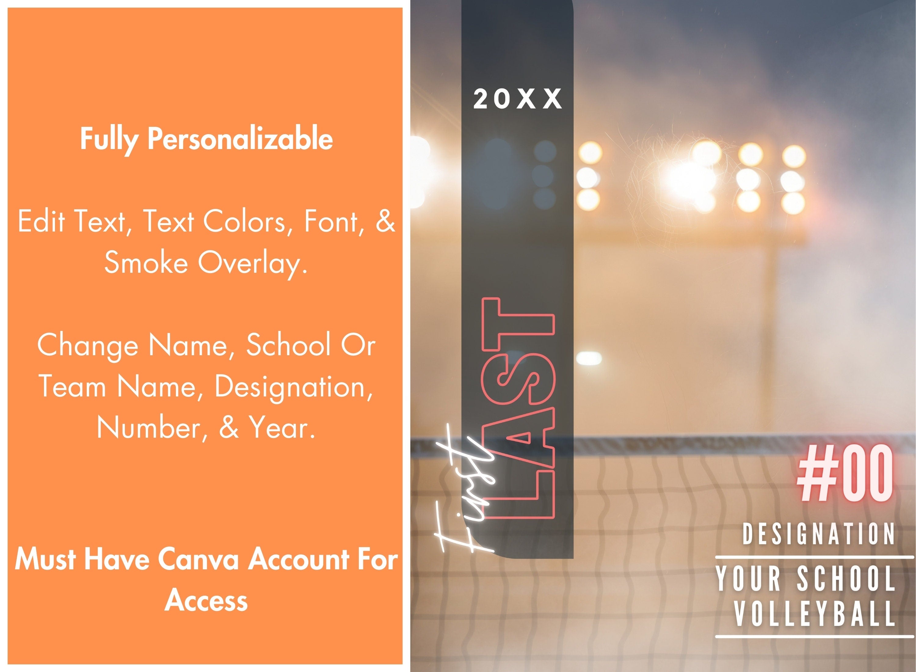 Volleyball Poster Template | Editable in Canva | 3:4 | Moody Style, Senior Banner, Player Card, Memory Mate