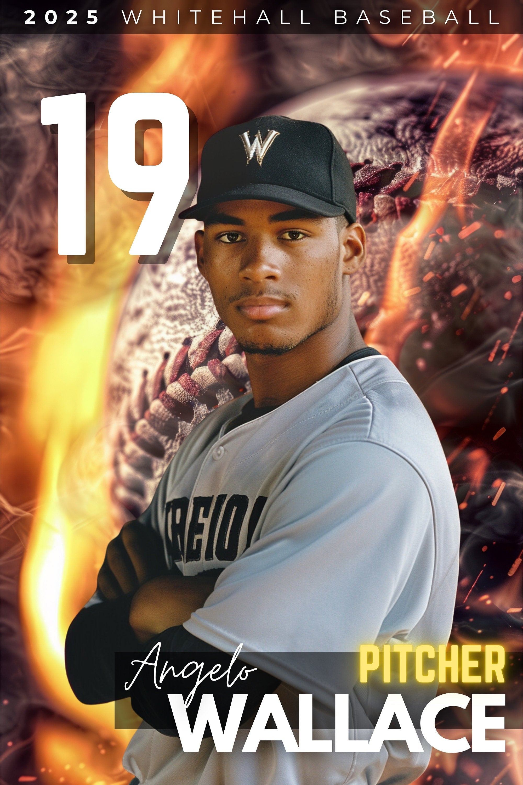 Fiery Baseball Poster Template | Editable in Canva | 2:3