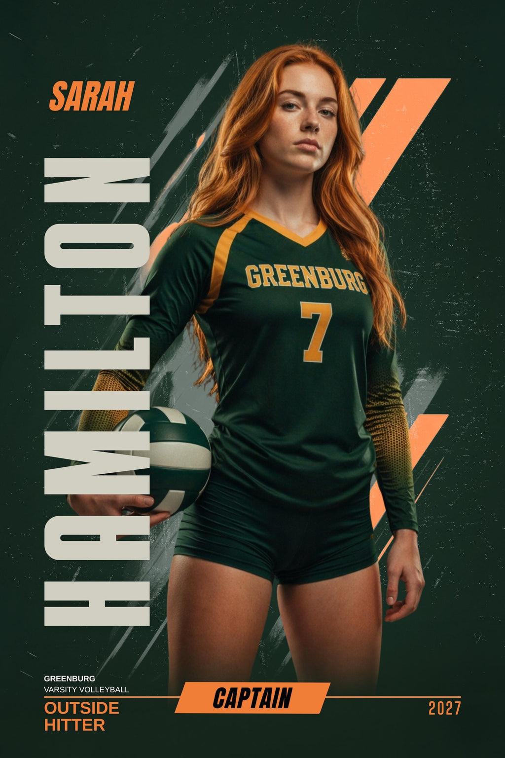 Graphic Stripe Volleyball Poster Template | Editable in Canva | 2:3