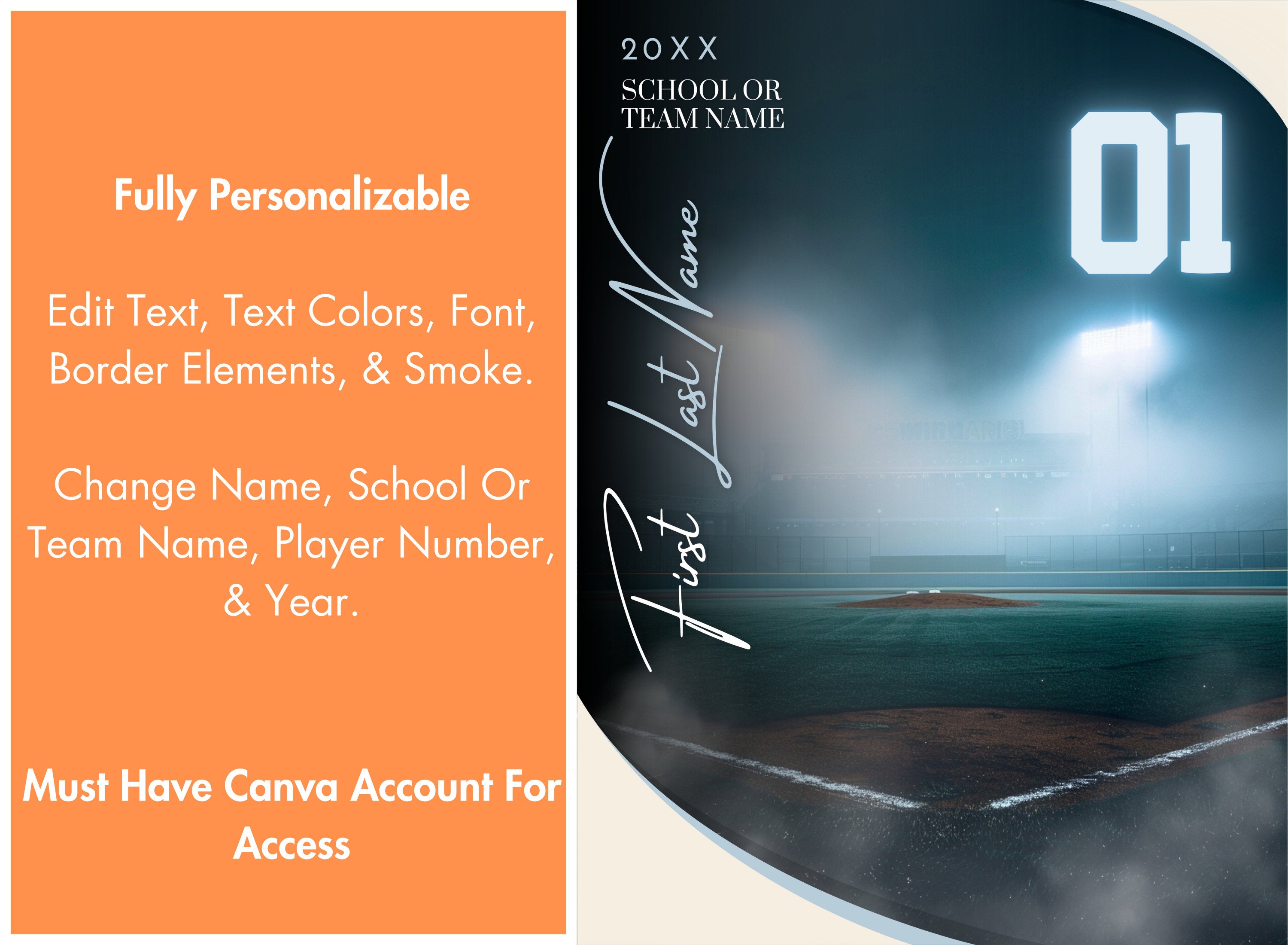 Nighttime Cinematic Baseball Poster Template | Editable in Canva | 3:4