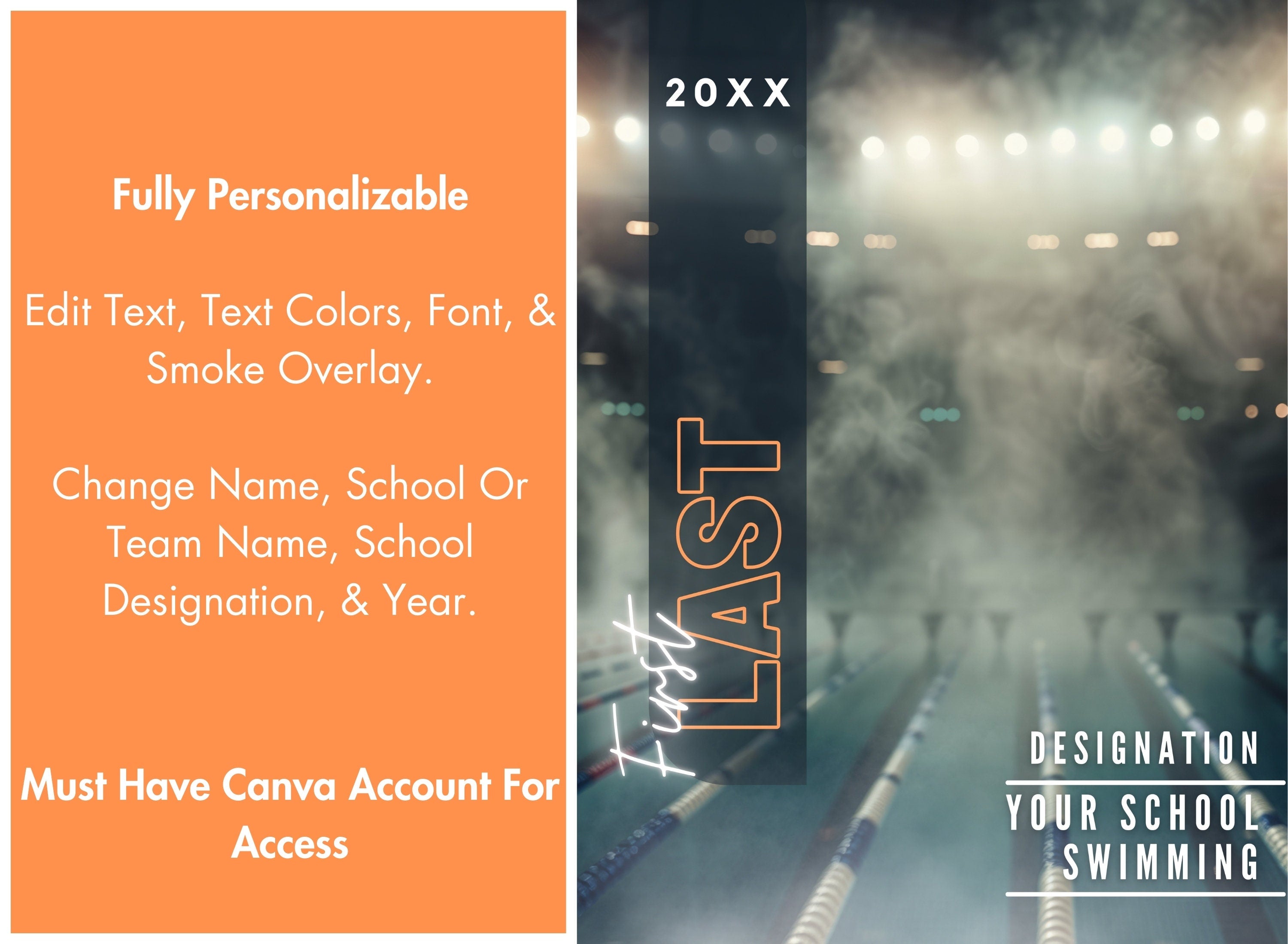 Swimming Poster Template | Editable in Canva | 3:4 | Senior Banner, Player Poster, Memory Mate, Sports Design