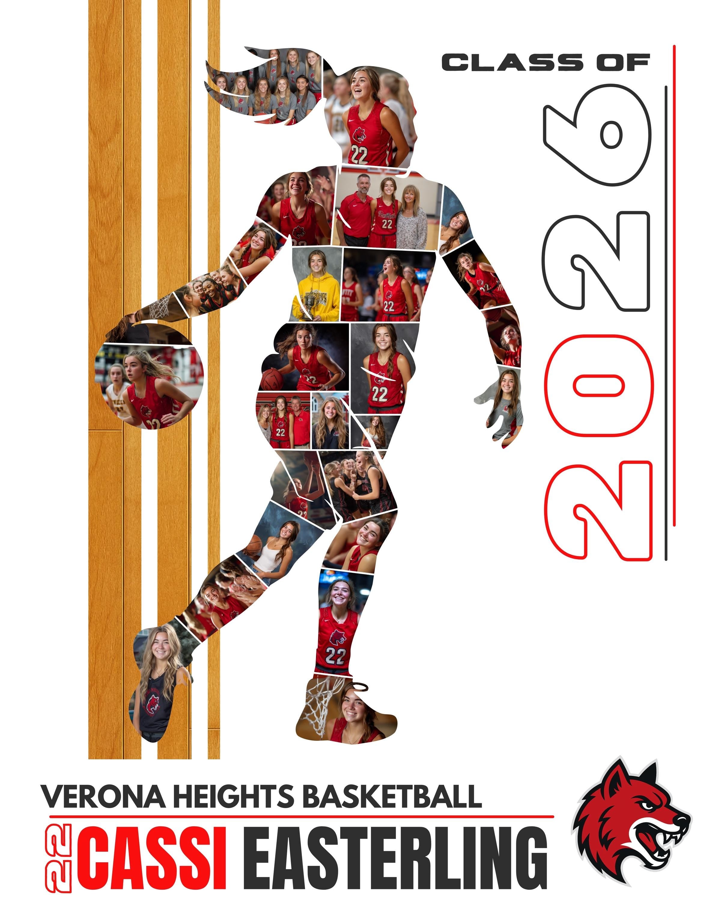 Girls Basketball Collage Poster Template | Editable in Canva | 4:5 | Silhouette Style