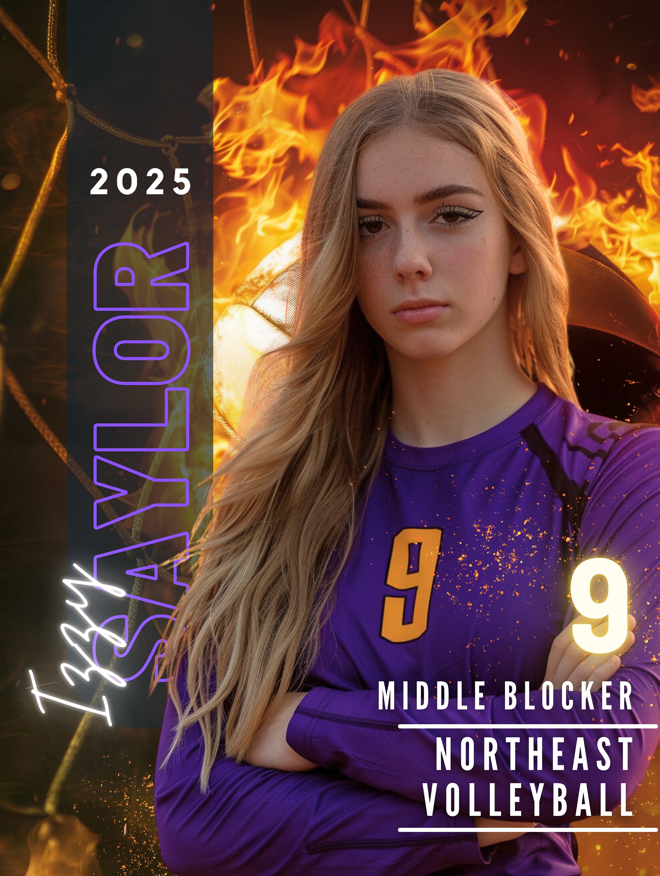 Volleyball Poster Template | Editable in Canva | 3:4 | Custom Banners, Posters, Senior Night, Memorabilia, Card, Player Banner