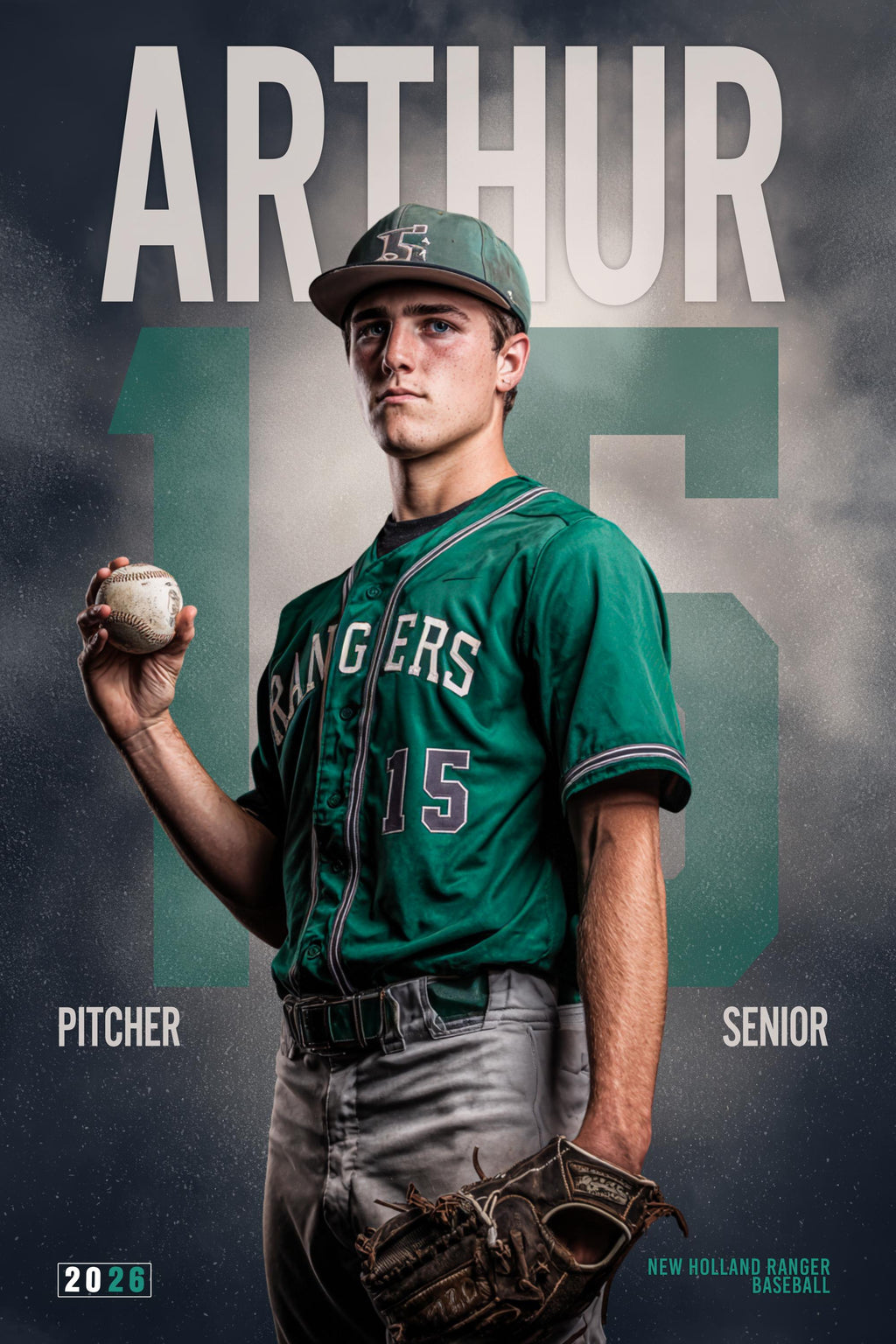 Oversized Number Baseball Poster Template | Editable in Photoshop | 2:3